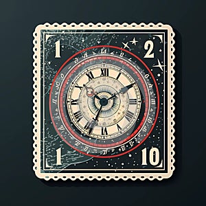 postage stamp with a clock and dial