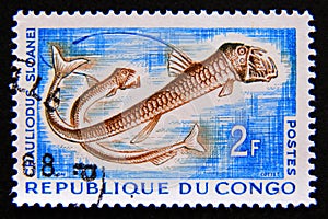 Postage stamp Congo Republic Brazzaville, 1961. Sloane`s Viperfish Chauliodus sloani