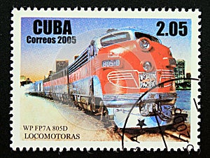 Postage stamp Cuba 2005. Western Pacific FP7A 805D locomotive