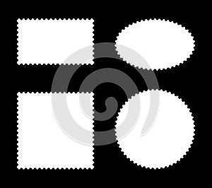 Postage stamp frames template. Backdrops for postcards, letters, empty borders. Circle and oval and rectangular blank