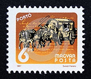 Postage stamp Hungary, 1987, Postage due Post coach