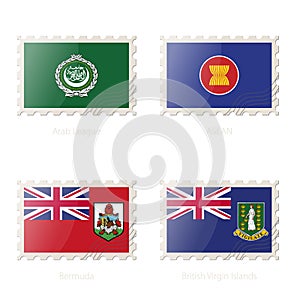 Postage stamp with the image of Arab League, ASEAN, Bermuda, British Virgin Islands flag