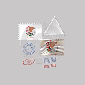 Postage stamp with the image of Illinois state flag. Illustration