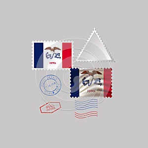 Postage stamp with the image of Iowa state flag. Illustration