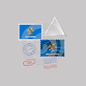 Postage stamp with the image of Oklahoma state flag. Illustration