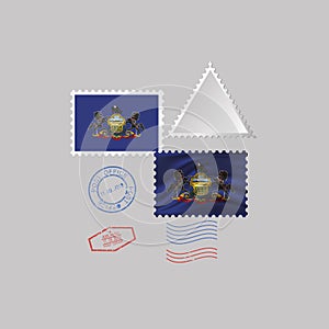Postage stamp with the image of Pensilvania state flag. Illustration photo