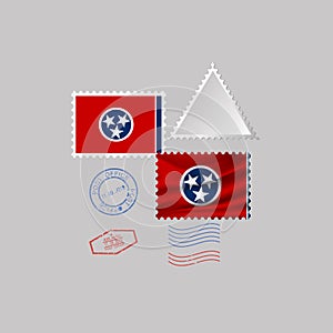 Postage stamp with the image of Tennesee state flag. Vector Illustration.