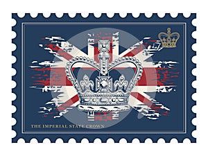 Postage stamp with imperial crown on UK flag.