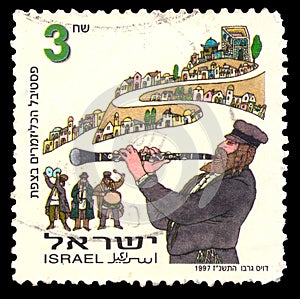 Postage stamp issued in Israel dedicated to the festival of Jewish folklore klezmer music