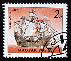 Postage stamp Magyar, Hungary, 1988, Santa MarÃÂ­a sailing ship