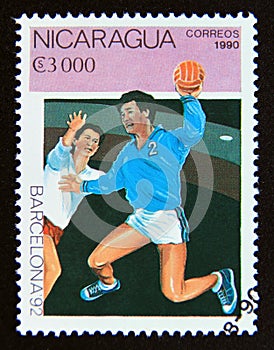 Postage stamp Nicaragua, 1990. Handball players in action