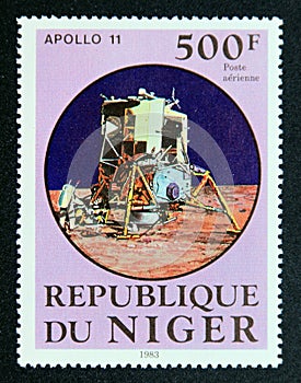 Postage stamp Niger, 1983. Apollo 11 and first man on the moon