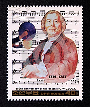 Postage stamp North Korea 1987. Christoph Willibald Gluck