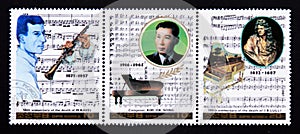 Postage stamp North Korea 1987. Famous musicians and composers