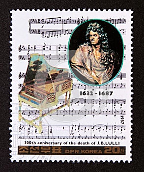 Postage stamp North Korea 1987. Jean-Baptiste Lully