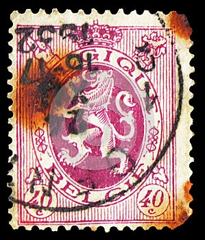 Postage stamp printed in Belgium shows Heraldic lion, serie, 40 c - Belgian centime, circa 1930