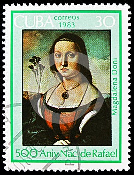 `Portrait of Maddalena Doni`, 1506, Raffael, 500th Birthday serie, circa 1983