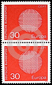 Postage stamp printed in Germany shows Flaming Sun, Europa C.E.P.T. serie, circa 1970