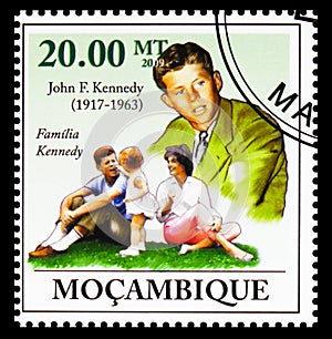 Postage stamp printed in Mozambique shows John F. Kennedy, serie, 20 MTn - Mozambican metical, circa 2009