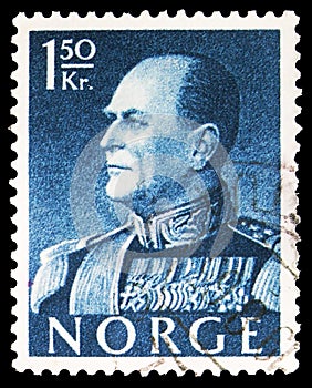 Postage stamp printed in Norway shows King Olav V, serie, 1.50 kr - Norwegian krone, circa 1959