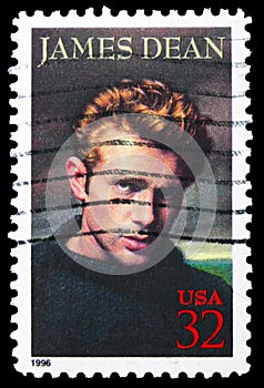 Postage stamp printed in United States shows James Dean, Legends of Hollywood serie, circa 1996