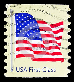 Postage stamp printed in USA shows Flag Stamp, First class - no face value, 2007 Regular Issue serie, circa 2007