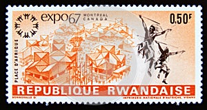 Postage stamp Rwanda, 1967. Africa Place, Two dancers