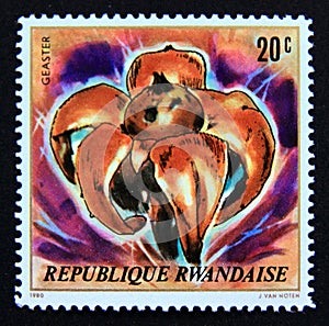 Postage stamp Rwanda, 1980. Geaster earthstar mushroom