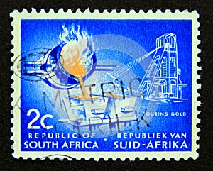 Postage stamp South Africa, 1963. Pouring Gold