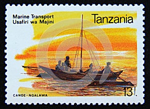 Postage stamp Tanzania, 1990. Outrigger Canoe traditional Marine Transport