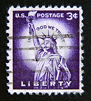 Postage stamp United States of America, USA 1954. Statue of Liberty, Liberty Island, New York City