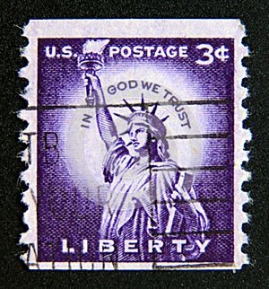 Postage stamp United States of America, USA 1954. Statue of Liberty, Liberty Island, New York City