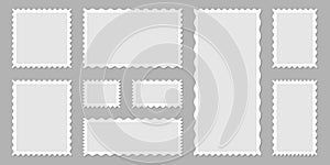 Postage Stamps. Light Blank Postage Stamps on gray background. Vector illustration