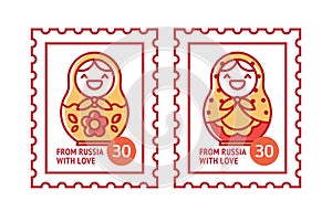 Postage Stamps with Matryoshka