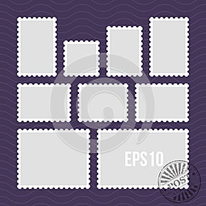 Postage stamps with perforated edge and mail stamp vector template