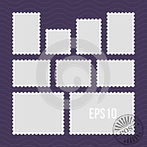 Postage stamps with perforated edge and mail stamp vector template photo