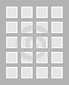 Postage stamps vector vintage border post mail. Postmark perforated paper