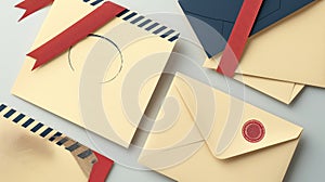 Postal Airmail Stationery set vintage retro style paper, letter, envelope, stamp and postal elements template Generative AI
