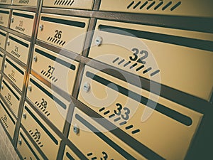 Postal boxes on a wall