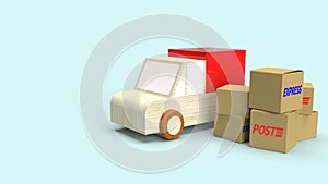 Postal boxes and wood van truck 3d rendering for delivery content