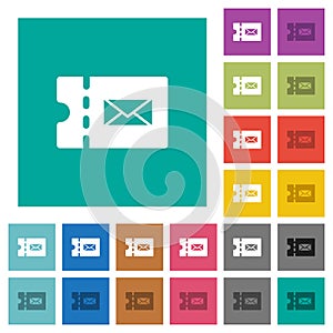 Postal discount coupon square flat multi colored icons