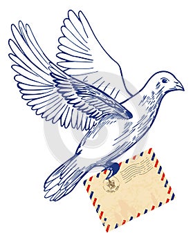 Postal dove with air mail envelope