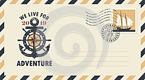 Postal envelope on the theme of travel with stamp