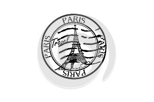 Postal grunge stamp paris city on white .