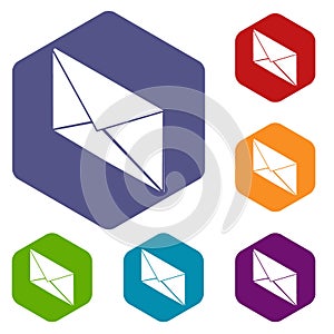 Postal letter icons vector hexahedron