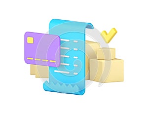 Postal parcel delivery service payment with credit debit card receipt 3d icon realistic vector