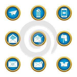 Postal parcel icons set, flat style