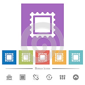 Postal stamp flat white icons in square backgrounds