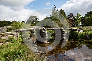 Postbridge Clapper Bridge in Dartmoor, Devon, UK