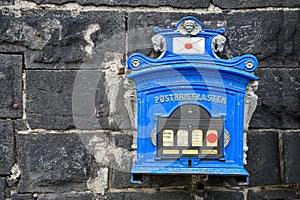 Postbriefkasten, old  blue decorative postbox